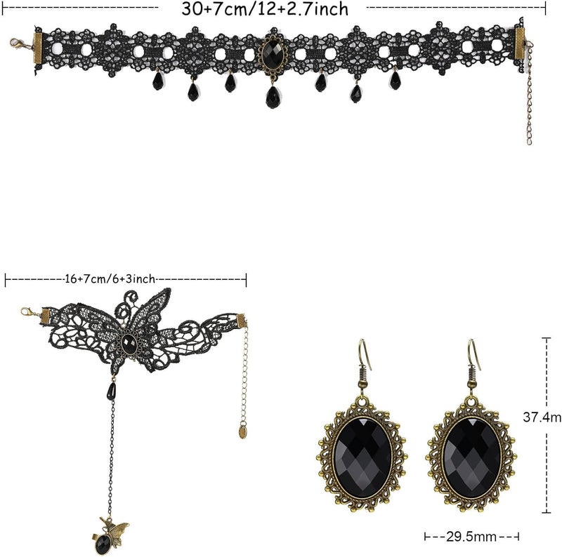 ELLEZZA Gothic Victorian Style Vampire Choker Necklace Bracelet Earrings Set,Halloween Pirate Steampunk Witch Vampire Costume Accessories Jewelry for Women,Adjustable Size - Image 5
